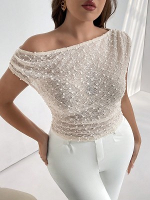 Prześwitująca bluzka ecru wzór (2XL)