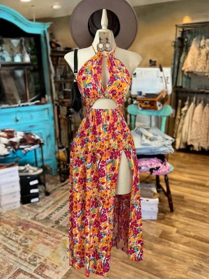 Wzorzysta sukienka cut out (7XL)