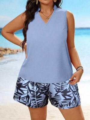 Niebieski komplet szorty bluzka (4XL)