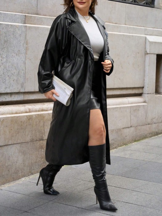 Czarny płaszcz imitacja skóry (S)