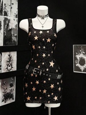 Czarna sukienka mini cekiny (L)