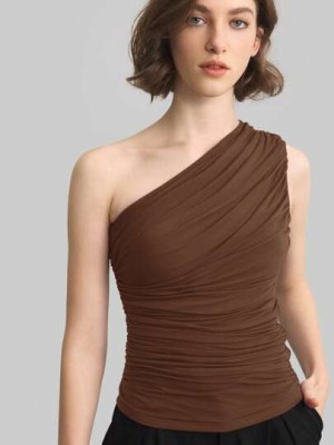 Brązowa bluzka marszczenia (L)