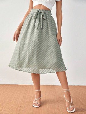 Szałwiowa spódnica midi pasek wzór (S)