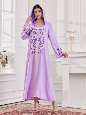 Fioletowa sukienka hafty kaptur (S)