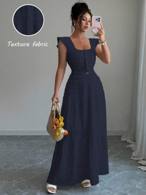 Granatowy zestaw spódnica top (L)