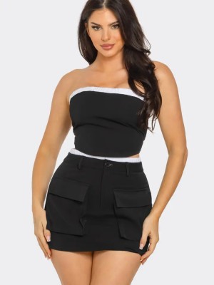 Czarny komplet spódnica top (M)