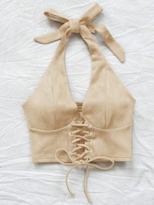 Beżowy top wiązanie (S)