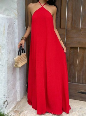 Czerwona teksturowana sukienka maxi (XS)