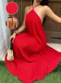 Czerwona teksturowana sukienka maxi (XS)