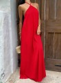 Czerwona teksturowana sukienka maxi (XS)