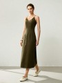Khaki sukienka midi zamek (M)