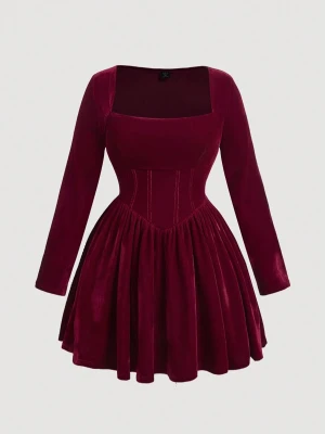 Bordowa welurowa sukienka (4XL)