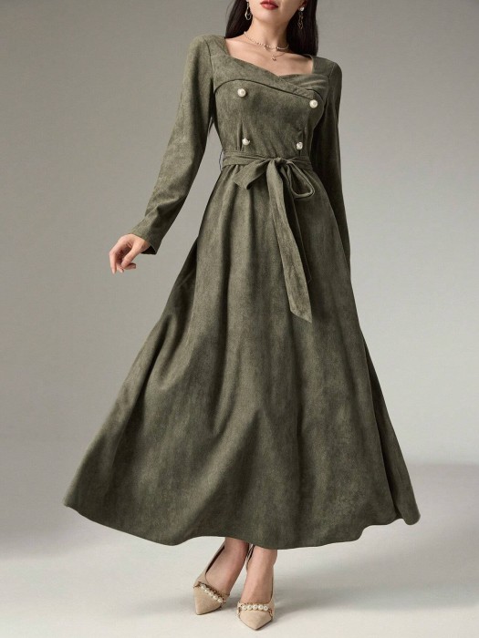 Khaki sukienka pasek (XL)