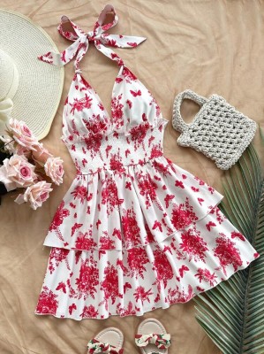 Trapezowa sukienka wzór wiązanie (S)