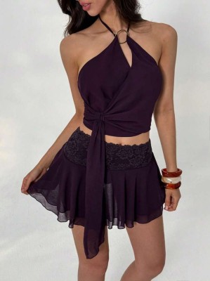 Fioletowy komplet spódnica top (S)