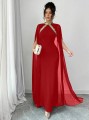 Czerwona sukienka maxi peleryna (M)