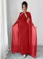 Czerwona sukienka maxi peleryna (M)