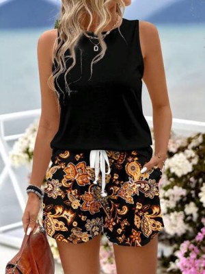 Czarny zestaw casualowy wzór (XL)