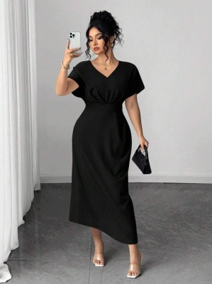 Czarna sukienka midi krótki rękaw (2XL)
