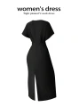 Czarna sukienka midi krótki rękaw (2XL)