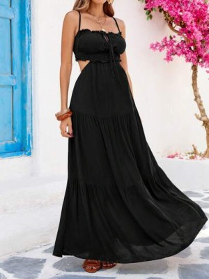 Czarna sukienka maxi odkryte plecy (XS)