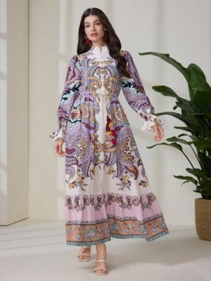 Wzorzysta sukienka pasek (L)