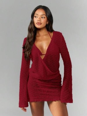 Bordowa prześwitująca sukienka (XS)