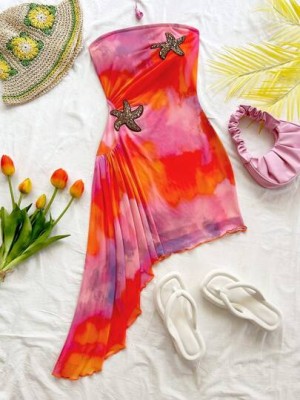 Asymetryczna kolorowa sukienka wzór (M)