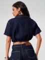 Granatowy jeansowy top (L)