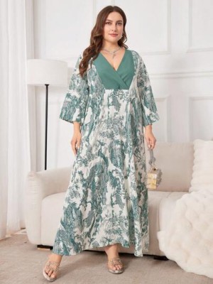 Śmietanowa sukienka maxi wzór (0XL)