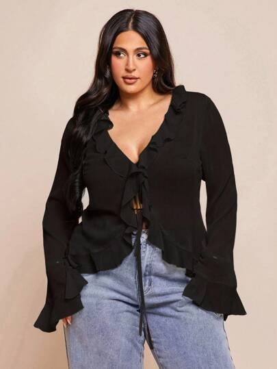 Czarna bluzka wiązanie (4XL)