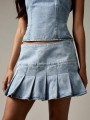 Jeansowa spódnica mini plisy (M)