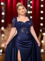 Granatowa sukienka maxi rozcięcie (2XL)