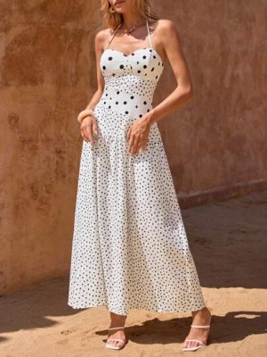 Biała sukienka odkryte plecy wzór (S)