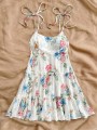 Biała sukienka mini kwiaty (1XL)