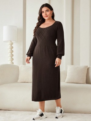 Brązowa dzianinowa sukienka midi (3XL)