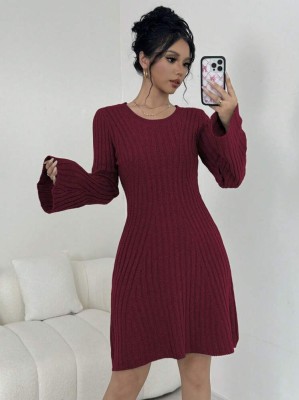 Bordowa dzianinowa sukienka mini (S)