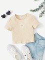 Jasnobeżowy t-shirt haft (5L)