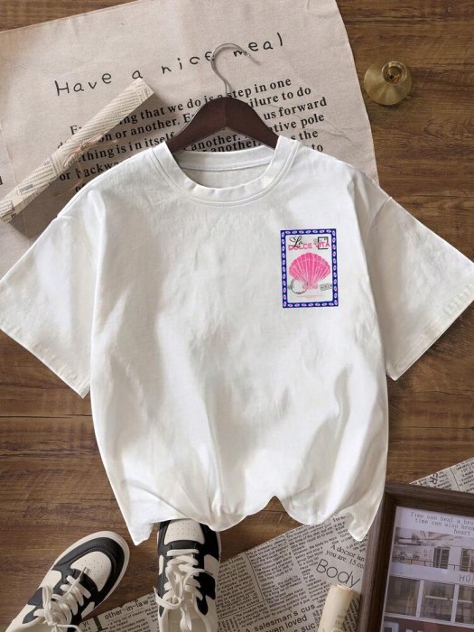 Biały t-shirt nadruk (M)