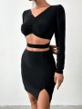 Czarna mini sukienka cut out (L)