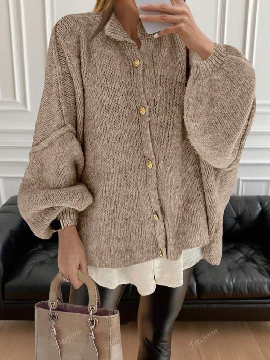 Beżowy kardigan oversize guziki (XS)
