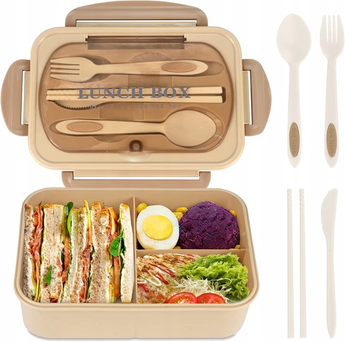 Beżowy lunchbox sztućce