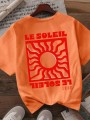 Pomarańczowy jaskrawy t-shirt nadruk (M)