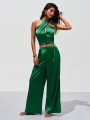 Zielony satynowy top (M)