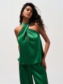 Zielony satynowy top (M)