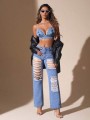 Niebieski jeansowy top (M)