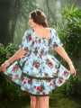 Niebieska sukienka wzór koronka (2XL)