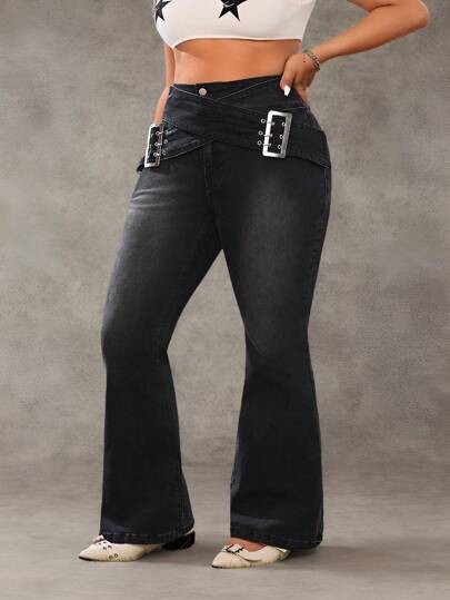 Czarne jeansy dzwony (3XL)