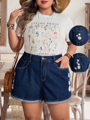 Granatowe jeansowe spodenki hafty (1XL)