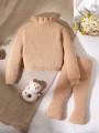 Jasnobrązowy komplet spodnie sweter (18-24M)